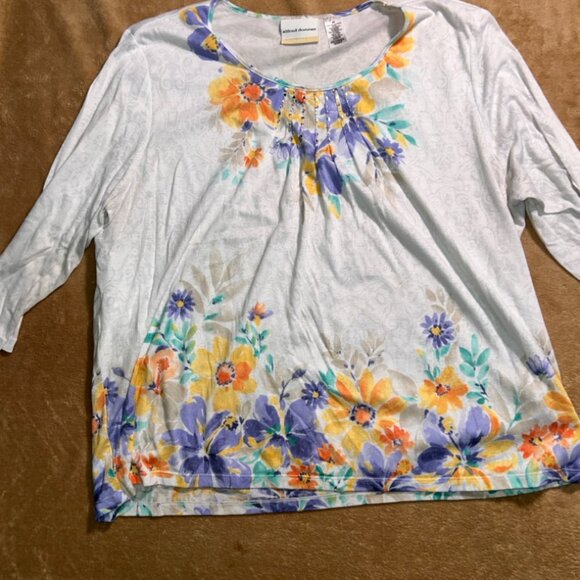 Alfred‎ Dunner Women 2XL Spring Floral Embellishment 3/4 Sleeve Blouse (O) - Picture 1 of 5